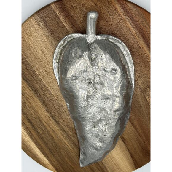 VTG Bruce Fox Pewter Leaf Shaped Catchall Dish Signed Handmade Metal Decor Tray - Picture 8 of 9